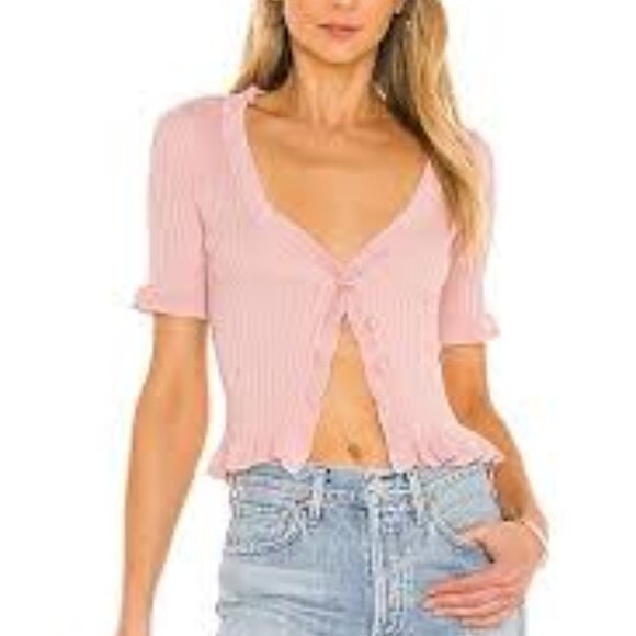 Lovers and Friends Revolve Carissa Ruffle Sweater Blush S - Picture 1 of 11